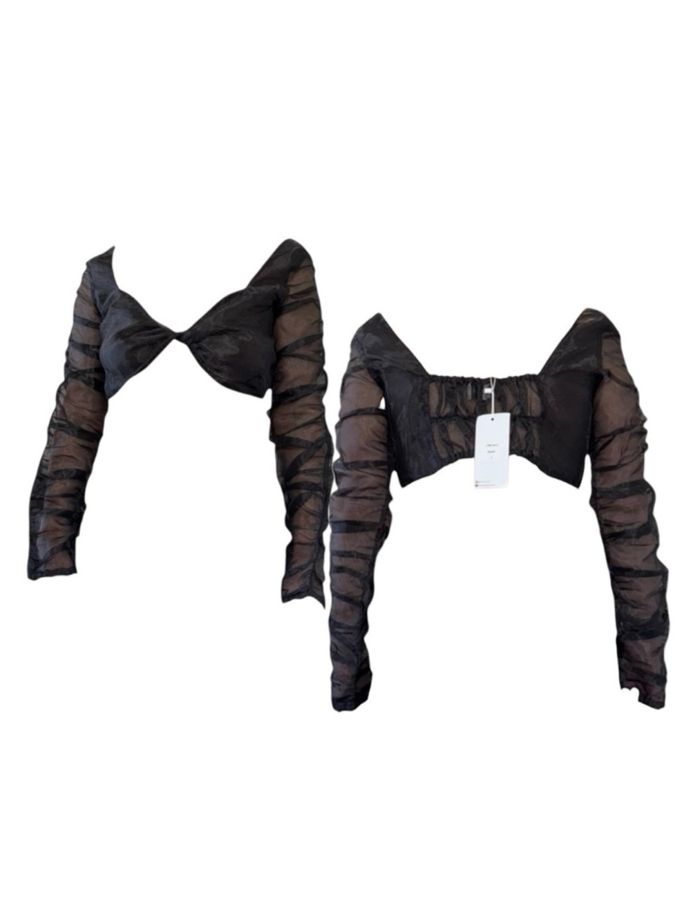 Lioness Black Sheer Twist-Front Long Sleeve Crop Top